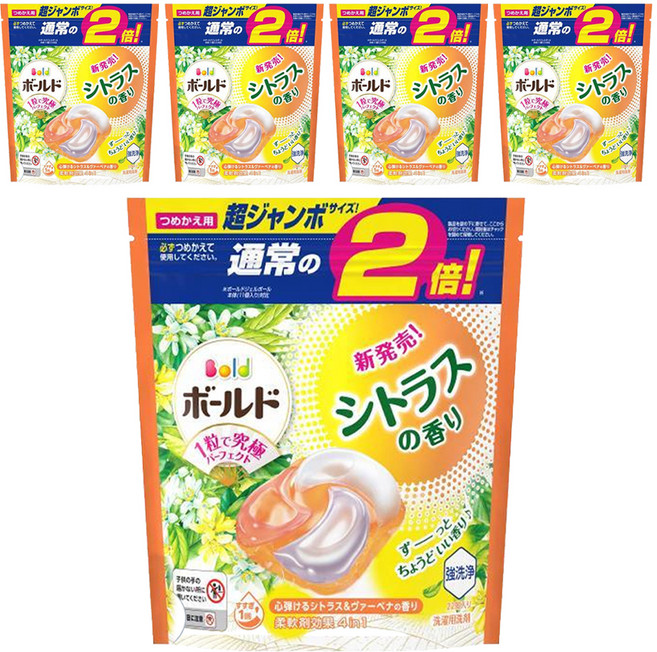 Bold 日本原裝進口 4in1 超強洗淨4D洗衣膠囊補充裝 柑橘馬鞭草, 22顆, 5袋