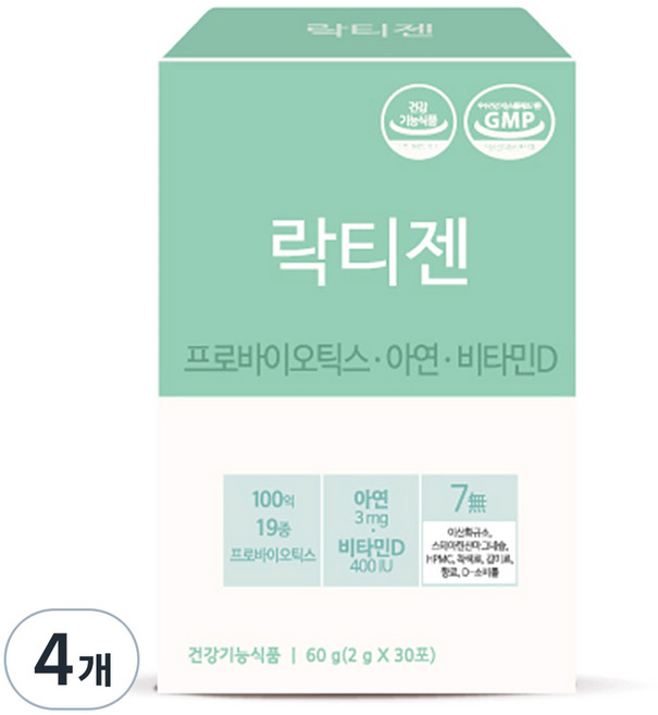 락티젠 프로바이오틱스 아연 비타민D 유산균 30p, 60g, 4개