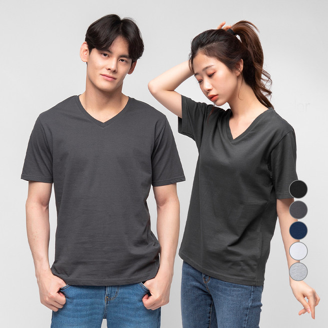 캐럿 남녀공용 통기성 브이넥 반팔 티셔츠 5컬러