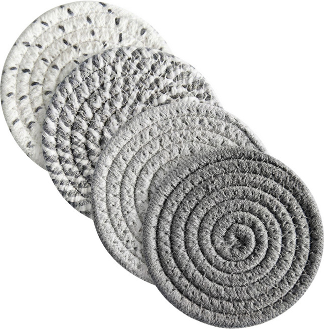 와이홉 코튼 티코스터 4p 세트, 도트 그레이, 1개