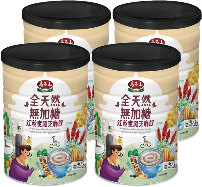 馬玉山 全天然無加糖 紅藜麥黑芝麻飲, 400g, 4罐
