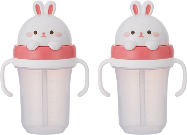에디슨 프렌즈 흘림방지 입체 빨대컵2, 300ml, 2개, 흰토끼래니