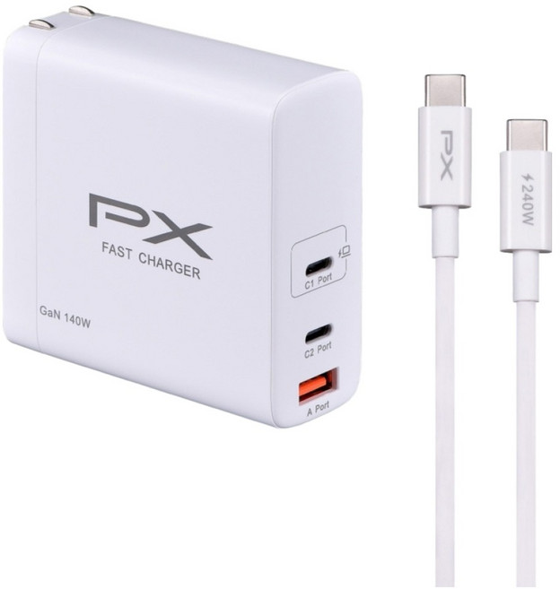 PX 大通 140W 3 Ports 1m Cable 氮化鎵 充電器 PD3.1 Fast Charging 折疊插腳 多重保護 白色