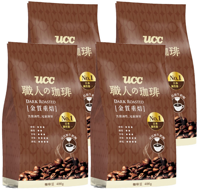 ucc 職人的珈琲 金質重焙咖啡豆, 咖啡豆(無研磨), 400g, 4包