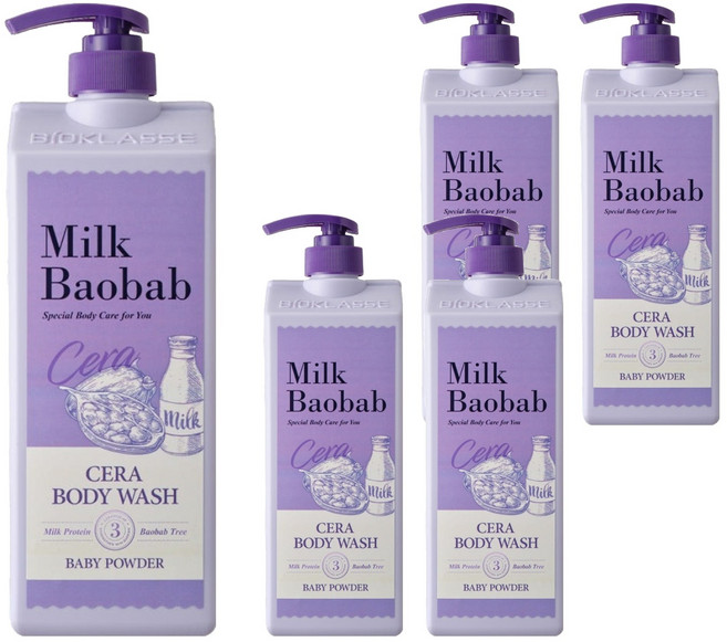 밀크바오밥 세라 바디워시 베이비파우더, 1.2L, 5개