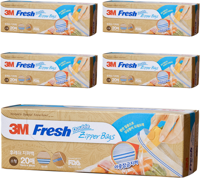 쓰리엠 후레쉬 더블 지퍼백, 소(S), 20개입, 5개