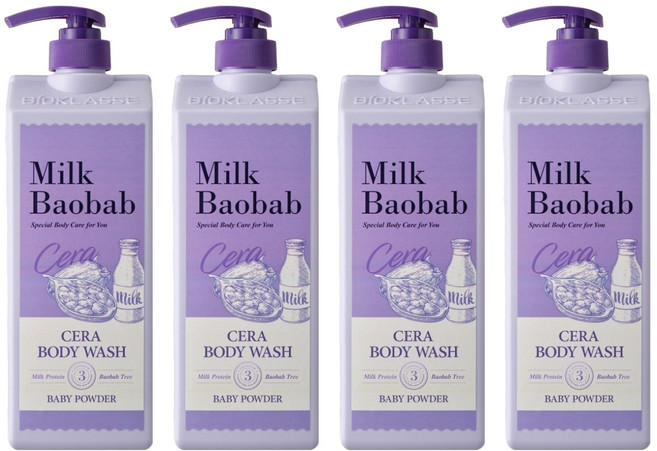밀크바오밥 세라 바디워시 베이비파우더, 1.2L, 4개