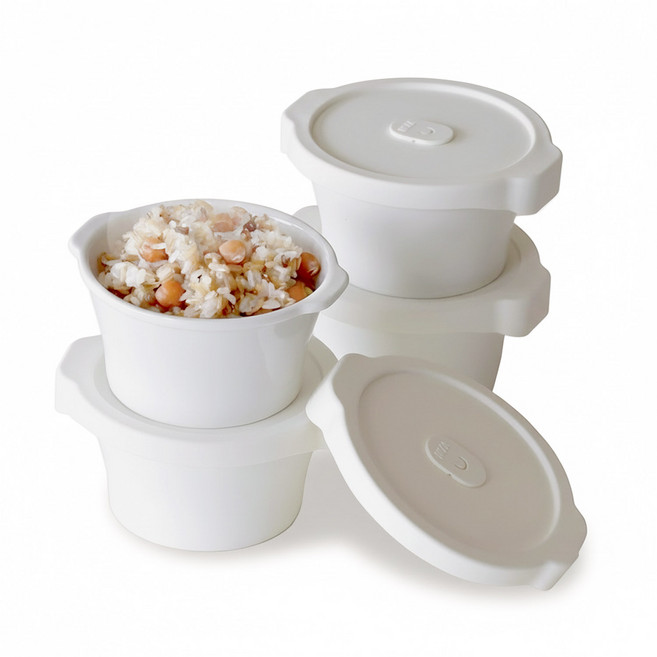 이우아여사 온기 도자기 밀폐 전자레인지 밥용기, 아이보리, 4개