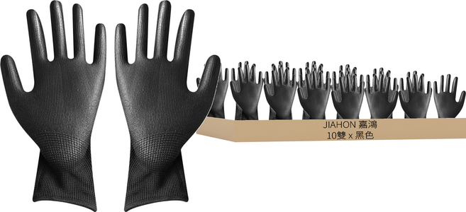 JIAHON嘉鴻牌 合手型棉紗手套 S碼掌寬8~8.5cm, 黑色, 10雙