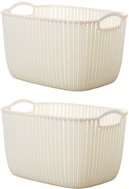 仿藤編收納籃 2個, 米白色, 1組