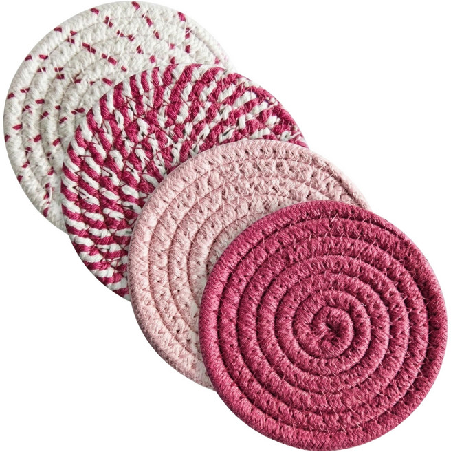 와이홉 코튼 티코스터 4p 세트, 도트 핑크, 1개