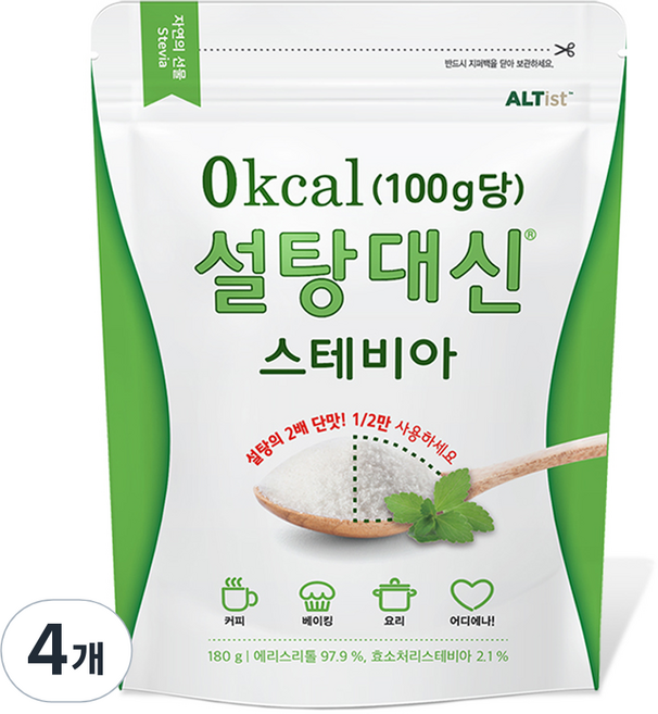 바이오믹스 설탕대신 스테비아 에리스리톨 설탕, 180g, 4개