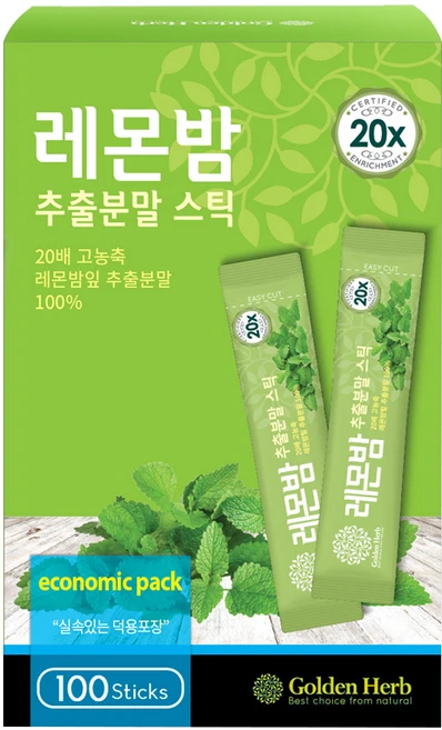 골든허브 20배 고농축 레몬밤 추출분말 스틱, 1개, 100g - 쿠팡