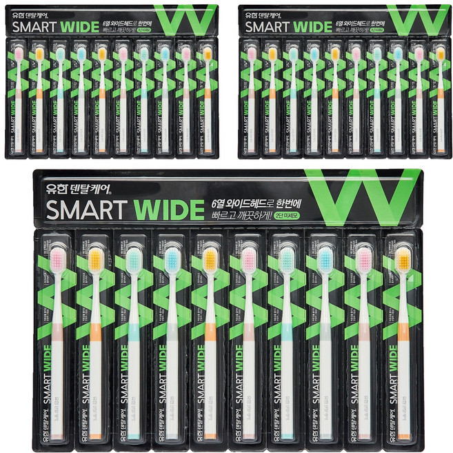 유한덴탈케어 스마트와이드 칫솔 2단미세모, 10개입, 3개