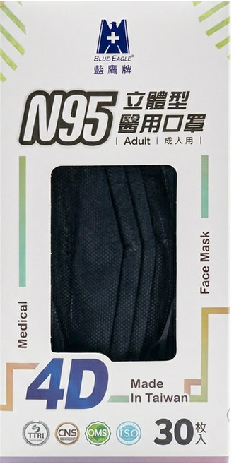 BLUE EAGLE 藍鷹牌 N95 4D立體型醫療成人口罩, 深海藍, 30片, 1盒
