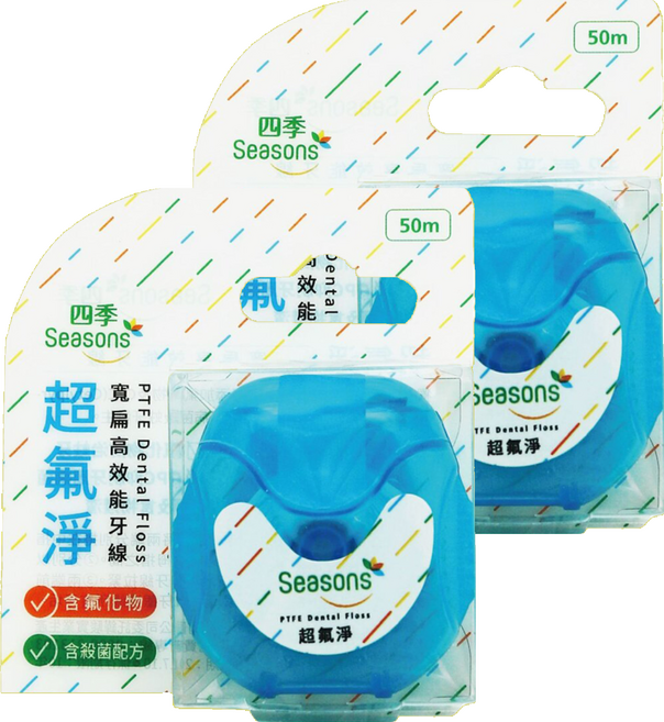 Seasons 四季 超氟淨 寬扁高效能牙線, 50m, 1個, 2個