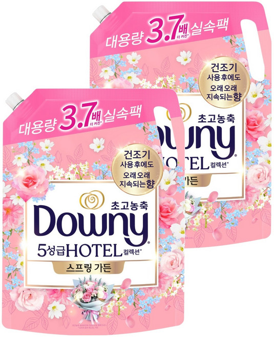 다우니 초고농축 호텔 컬렉션 섬유유연제 스프링 가든 리필, 2.6L, 2개