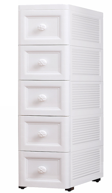 抽屜夾縫儲物收納櫃 密封款 5層, 白色, 1個