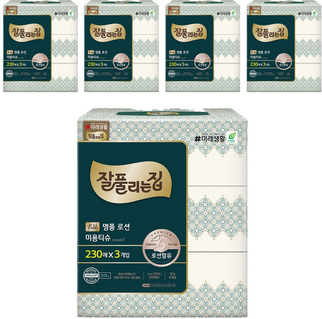 잘풀리는집 명품 로션 천연펄프 미용티슈 2겹, 230매, 15개