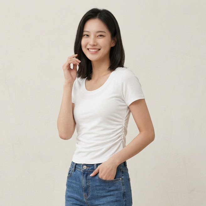 알로데 여성용 옆셔링 슬림 반팔 티셔츠