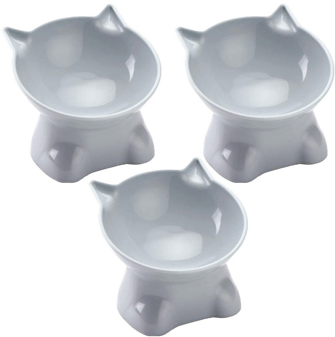 寵物夢工廠 貓耳造型高腳碗 11 x 8.5 x 10.5cm, 灰色, 3個