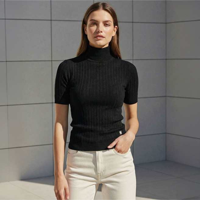 르샵블랑 여성용 반넥 퍼프소매 반팔 니트 풀오버 L2G15KPO080