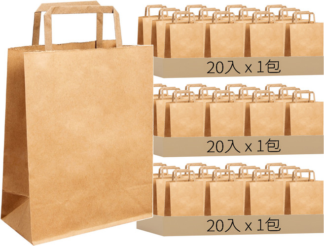 Good Given 牛皮平底手提紙袋 20入 x 3包, 1組, 牛皮紙色