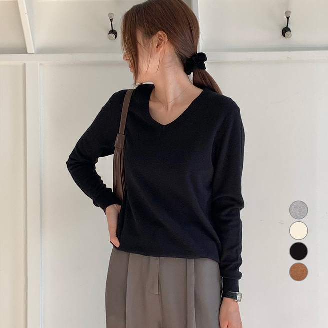 afinar 女款寬鬆柔軟觸感V領日常針織毛衣