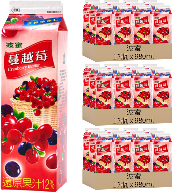 波蜜 蔓越莓, 980ml, 36瓶
