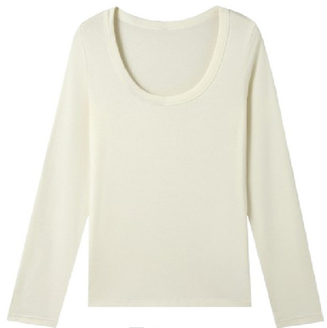 天絲羊毛圓領內搭上衣 牛乳白 L