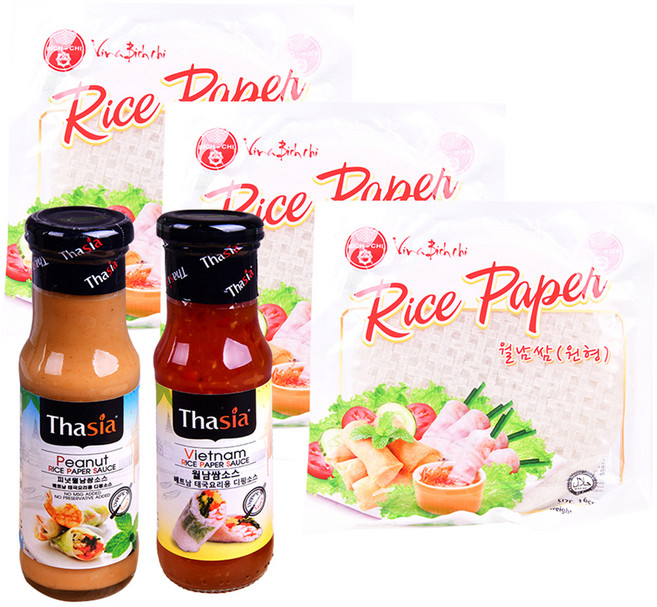 라이스 페이퍼 16cm 100g x 3p + 타이시아 월남쌈 소스 175g + 피넛 월남쌈 소스 175g 세트, 1세트