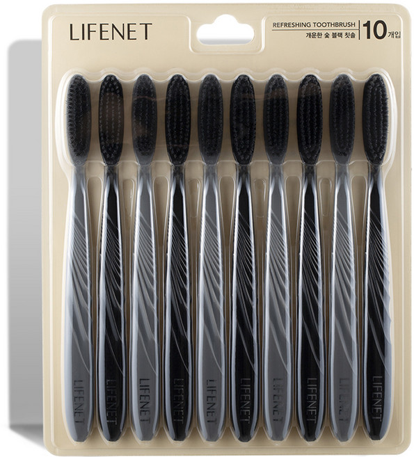 라이프넷 개운한 숯 블랙 칫솔, 10개입, 1개