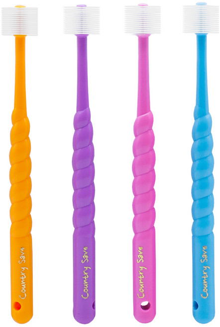 컨트리세이브 친환경 360도 칫솔 키즈2단계 5세~13세, 오렌지, 블루, 퍼플, 핑크, 4개입, 1세트