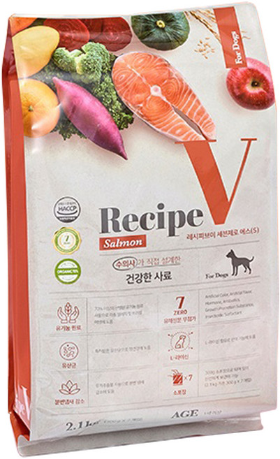 유한양행레시피브이 1세 이상 강아지 세븐제로 건식사료, 연어, 2.1kg, 1개