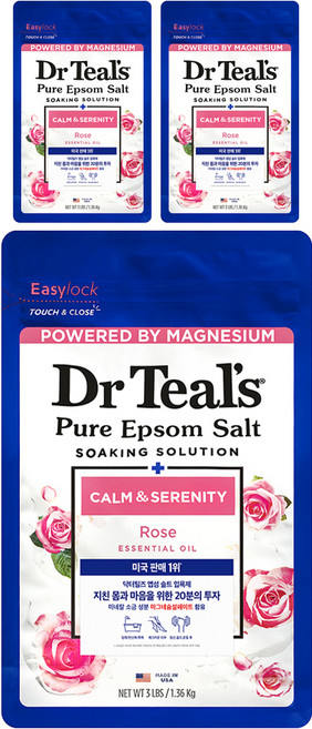 Dr Teal's 純淨瀉鹽牛奶玫瑰入浴劑, 3個, 1.36kg