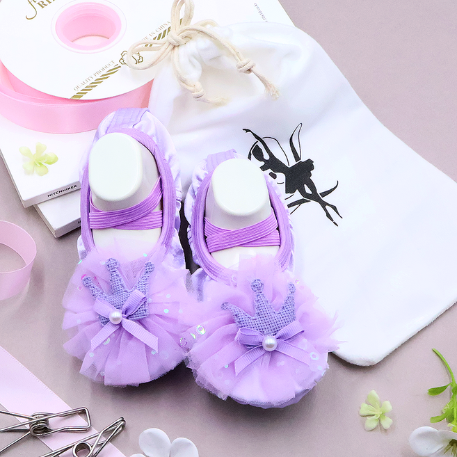 비단길 여아용 플로랄 크라운 리본 발레슈즈 + 슈즈 파우치 세트