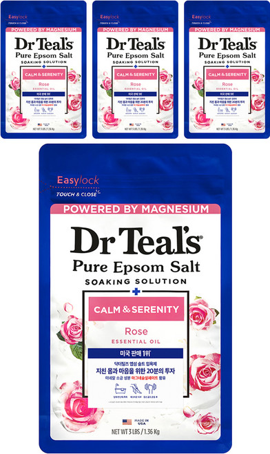 Dr Teal's 純淨瀉鹽牛奶玫瑰入浴劑, 4個, 1.36kg