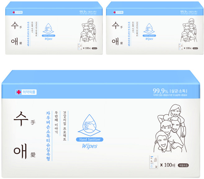 자우버 수애 손소독 티슈 실속형, 3개, 100개입, 4000mg