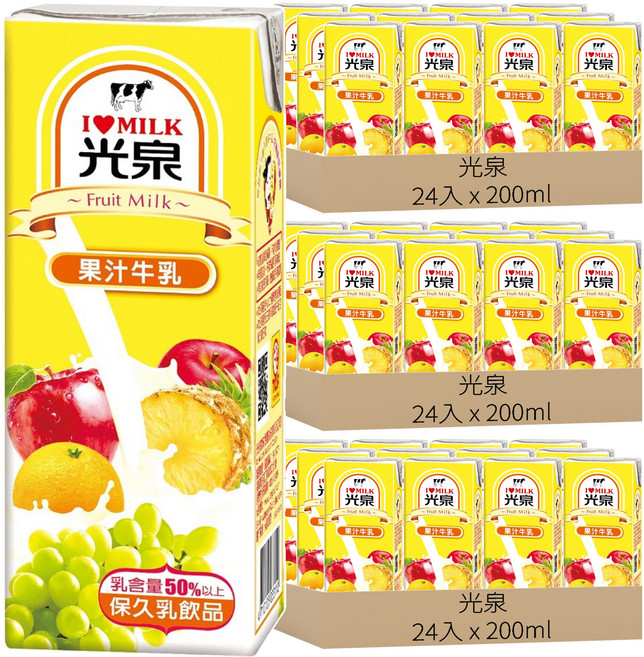 光泉 果汁牛乳, 200ml, 72入