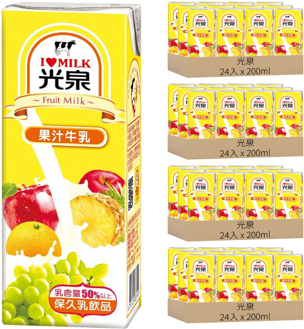 光泉 果汁牛乳, 200ml, 96入