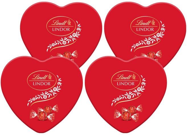 Lindt 瑞士蓮 LINDOR Lindor 愛心鐵盒巧克力 8入, 100g, 4個