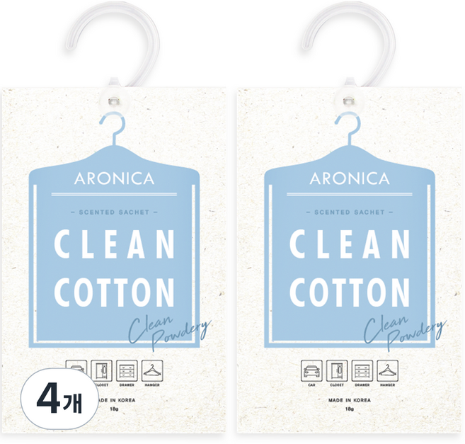 아로니카 센티드 샤쉐 옷걸이형 옷장 방향제 본품, 18g, 4개, 클린코튼