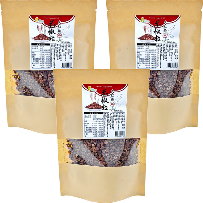 超賀 大紅袍 花椒粒 色澤鮮豔 香氣濃郁 適合滷湯 醃製食品和燉肉, 60g, 3包