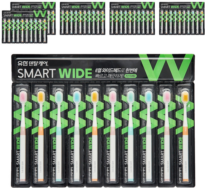 유한덴탈케어 스마트와이드 칫솔 2단미세모, 10개입, 6개