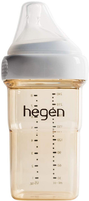 hegen 金色奇蹟 PPSU 多功能方圓型寬口奶瓶, 白透明色, 240ml, 1個