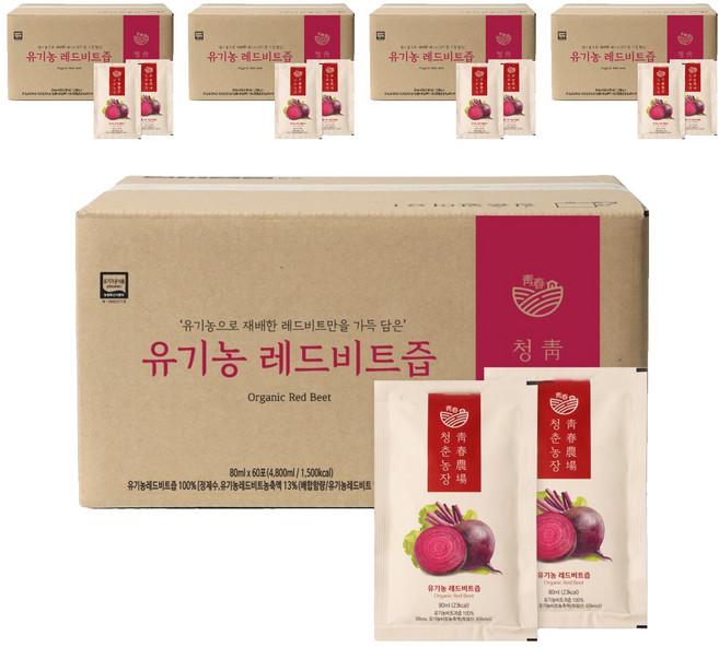청춘농장 유기농 레드비트즙, 4.8L, 5박스