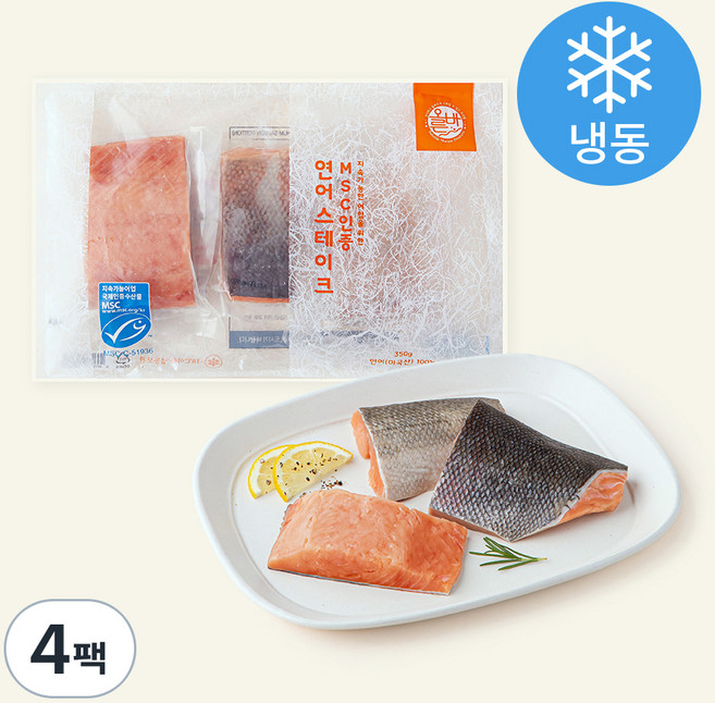 올바른 수산 냉동 연어 스테이크 (냉동), 350g, 4팩