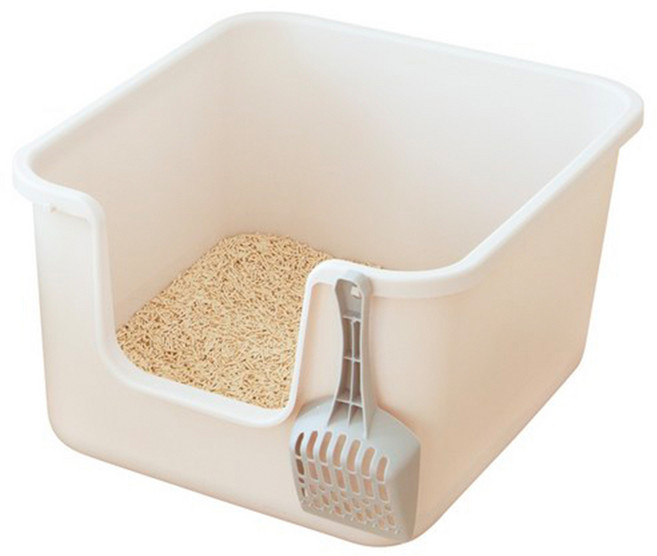 Tamsaa 基本款貓砂盆套裝 簡約實用 搭配砂鏟 高品質材質 耐用可靠 貓砂盆520x450x300mm 貓砂鏟260x110x50mm, 象牙色, 1組