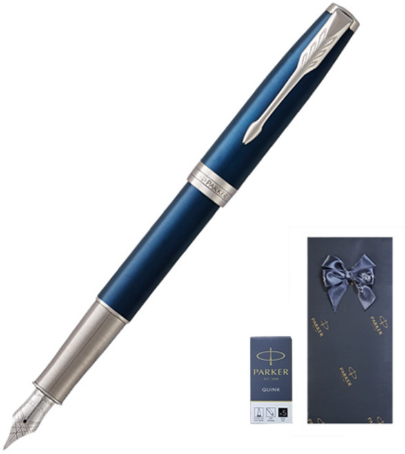 파카 소네트 서틀 CT 만년필 + 카트리지 기프트 세트, F, 블루(만년필)