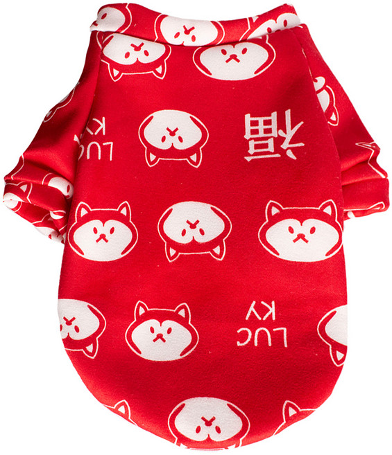 QIDINA 寵物卡哇依磨毛彈力保暖衣 寵物衣 I款, 紅色狗狗, 1個
